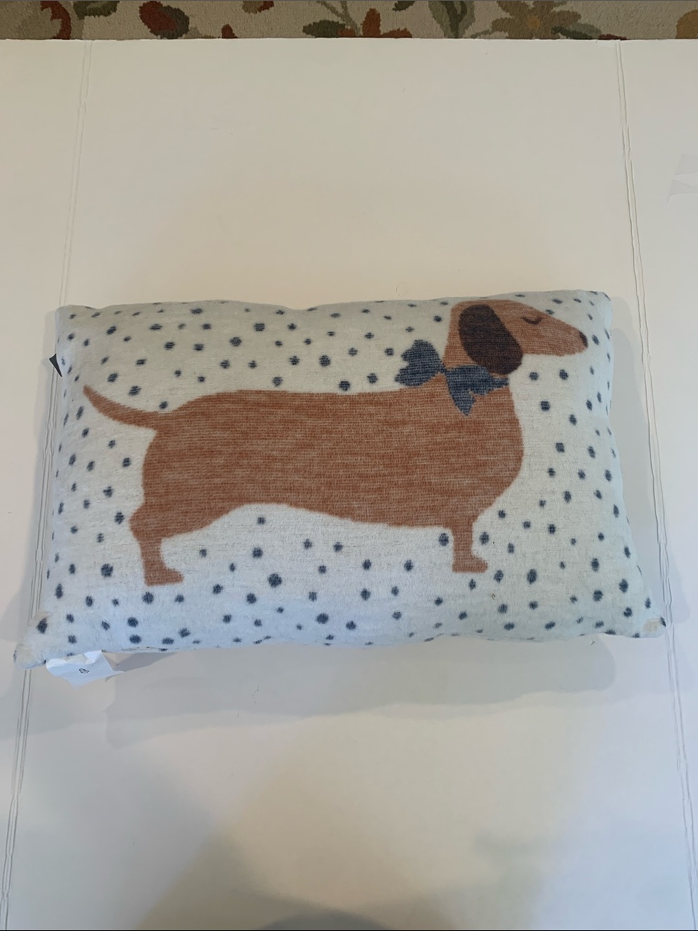 Docofil Dachshund Decorative Rectangle Accent Throw Pillow White Blue Polka Dots